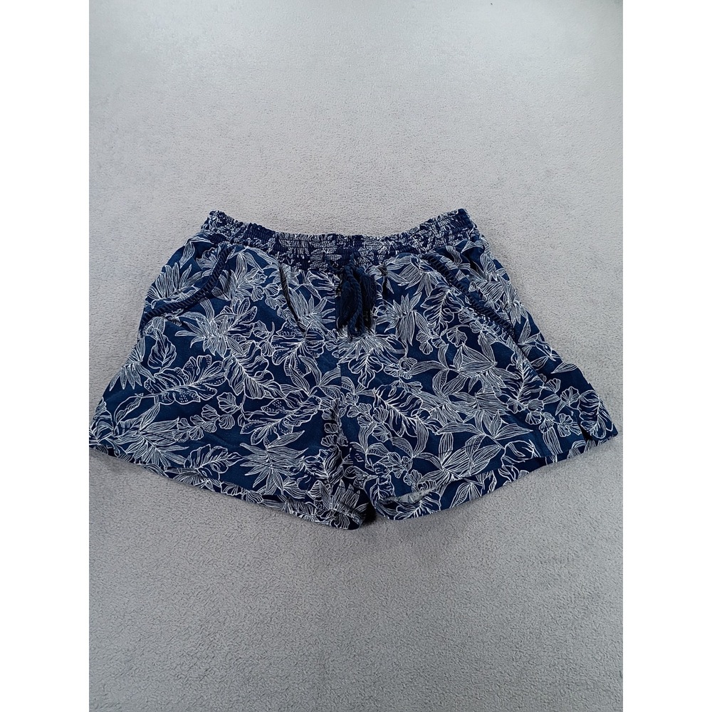Briggs New York Womens Floral Smocked Shorts Navy Blue Medium Tassel Trim
